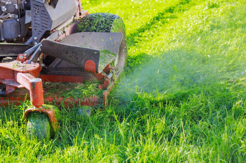 Man using a lawn mower a gardener cutting grass by lawn mower